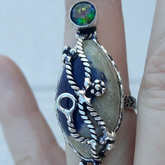 New Sodalite & Mystic Topaz 925 Silver Ring. - Picture 6 of 10